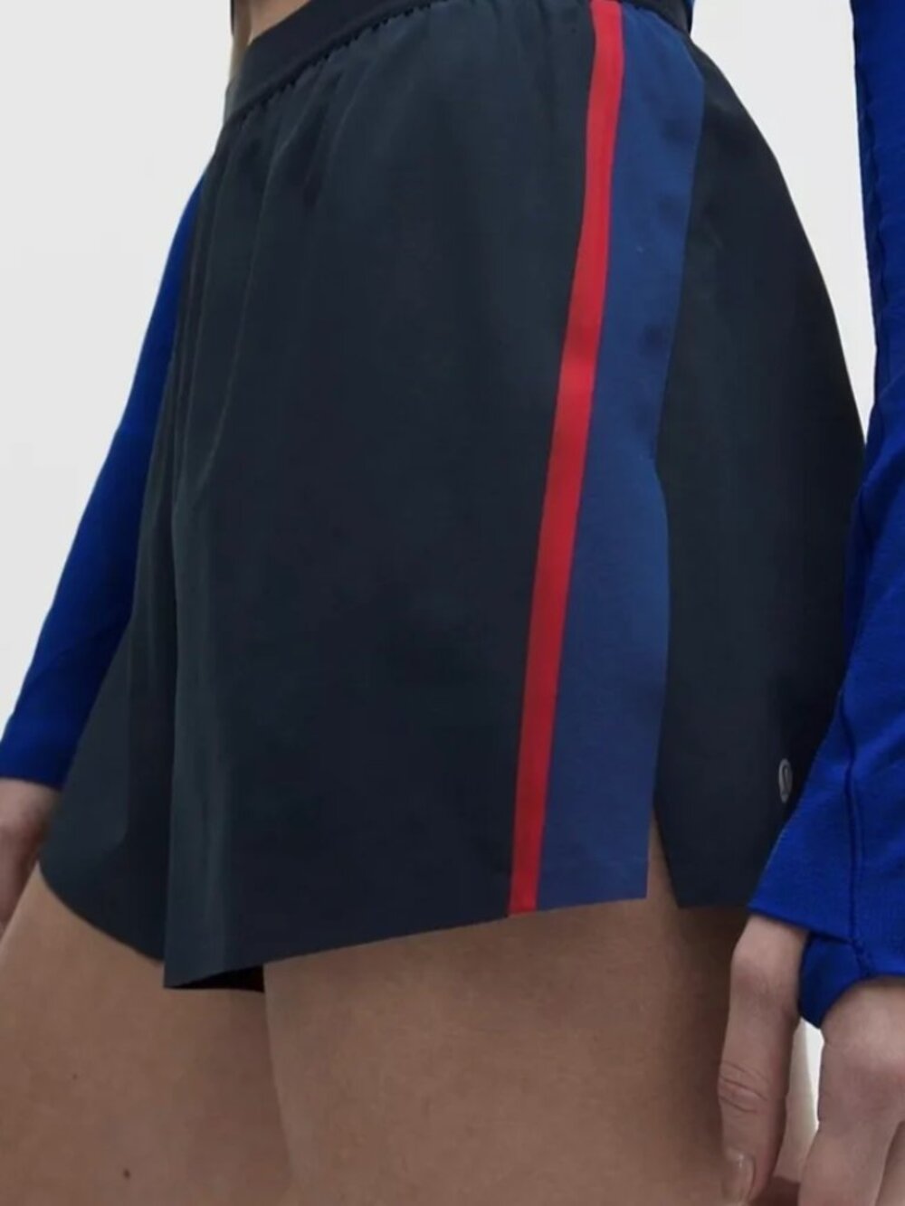 lululemon athletica Black Athletic Shorts with Blue and Red Side Stripe